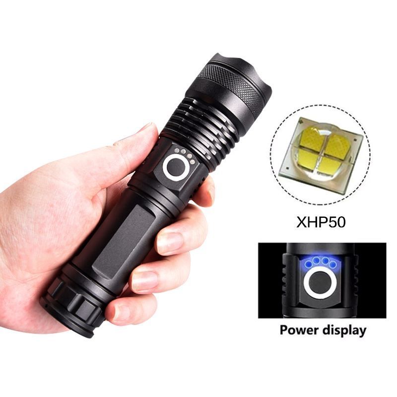 Super Bright EDC XHP50 Flashlight linterna Waterproof Zoom Torches Light Metal Rechargeable Tactical Powerful LED Flashlight