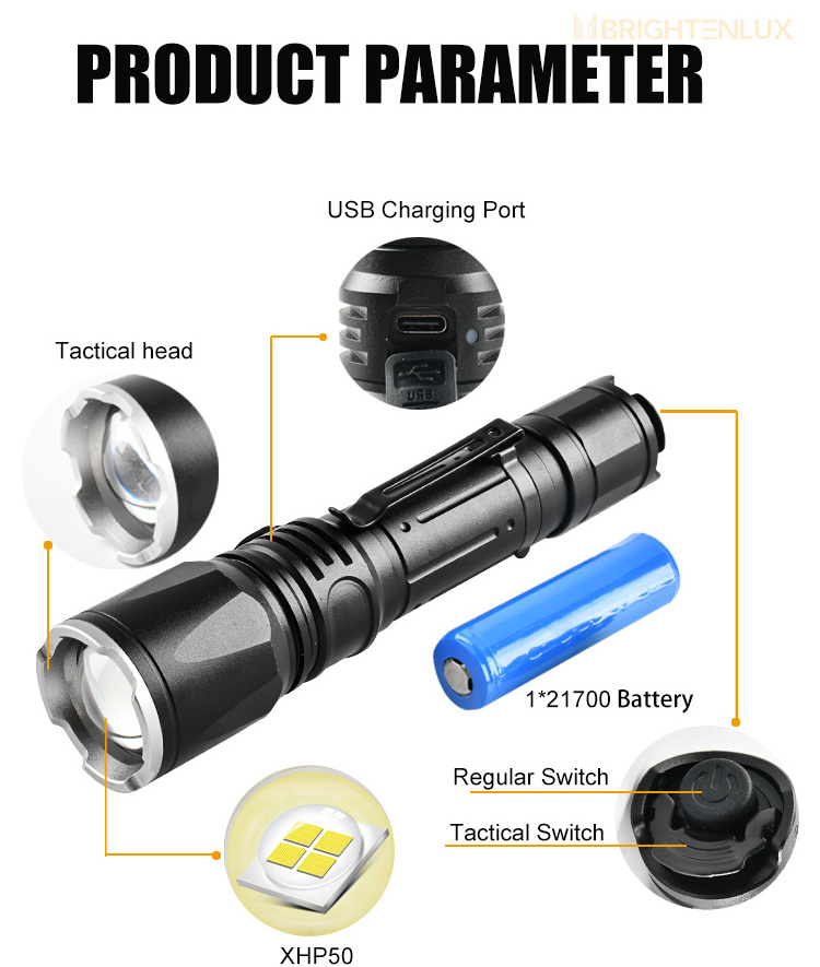 XHP50 military usb torch zoom strong light custom Taschenlampe super bright powerful edc rechargeable high power led flashlight