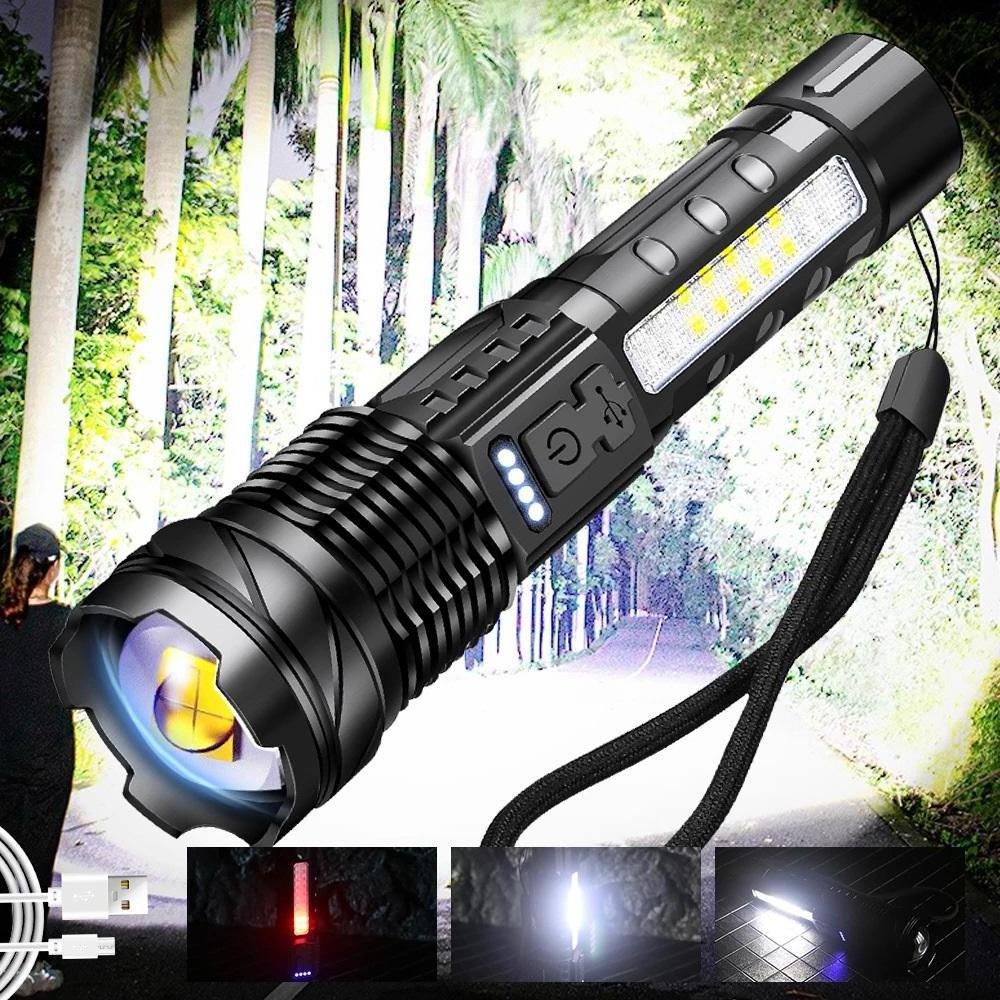 Super Bright 1000 lumen ZOOM LED Flashlight Strong Torch Light linterna USB Rechargeable Long Range COB Lazer LED Flashlight