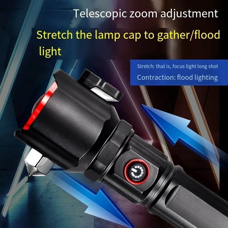 LED Metal Waterproof Zoom Torch Light Linterna Multifunction USB-C Long Range Survival Powerful LED Flashlight Rechargeable