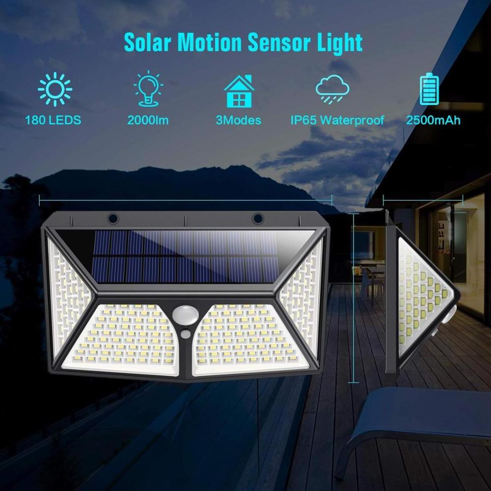 Wireless IP65 Waterproof 270Wide Angle Motion Sensor Lights, 2000LM Super Bright Security Lights 180 LED Solar Lights Outdoor