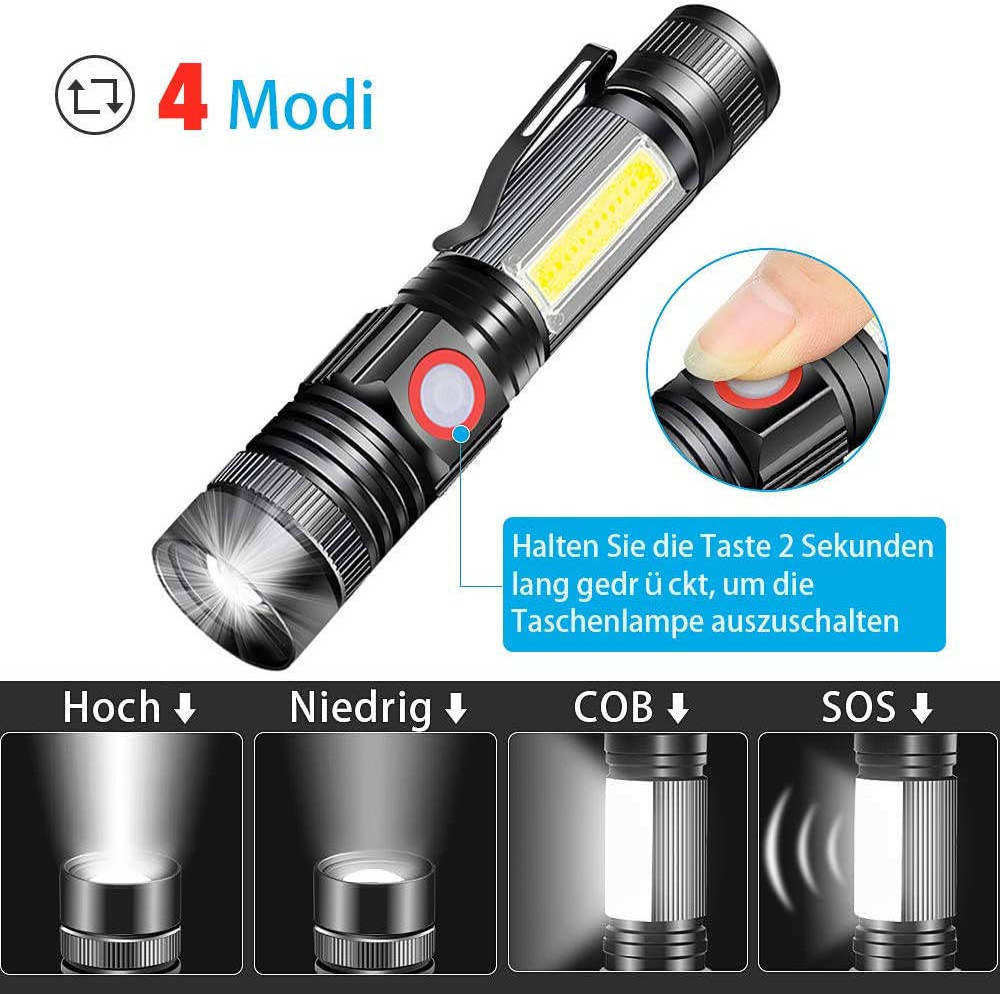 Super Bright linterna Strong Torch Light Pocket ZOOM LED Flashlight Magnetic Rechargeable Metal COB EDC LED Flashlight with clip