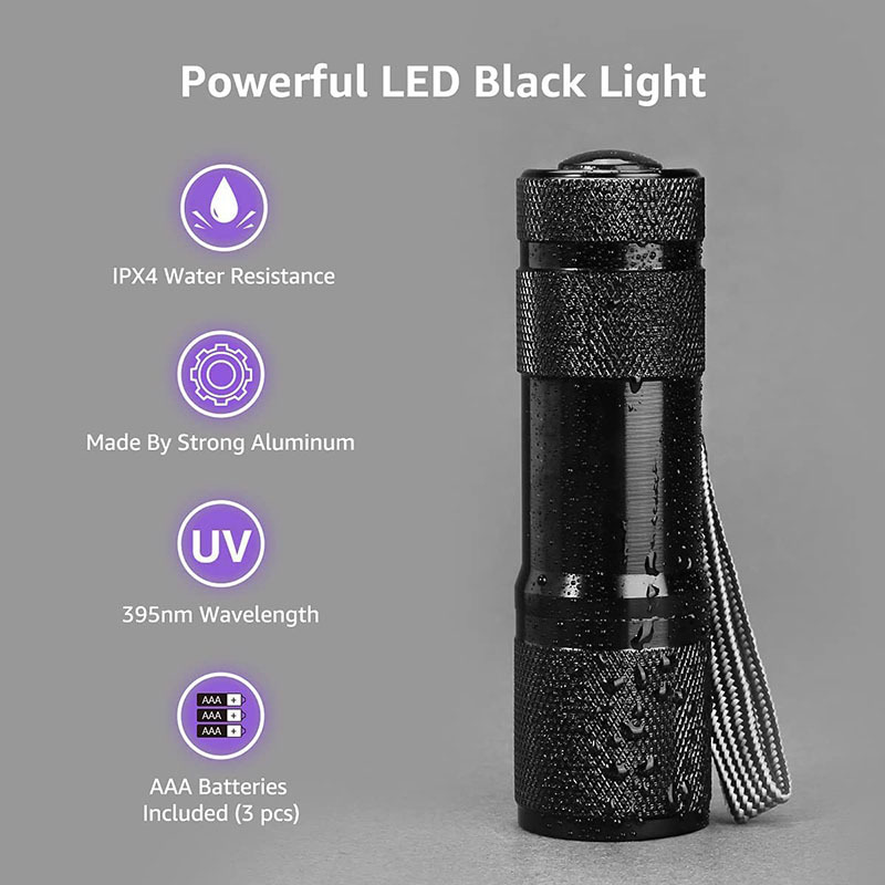 Factory OEM Aluminum Alloy AAA Battery Portable EDC UV Torch Light Pocket Blacklight 395nm linterna 9 LED Mini UV Flashlight