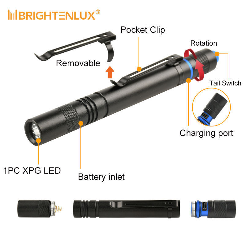 Portable Edc Zoom Powerful High Lumen Torch light Tactical Small LED Dentisit Pen Mini Flashlight Rechargeable With Clip