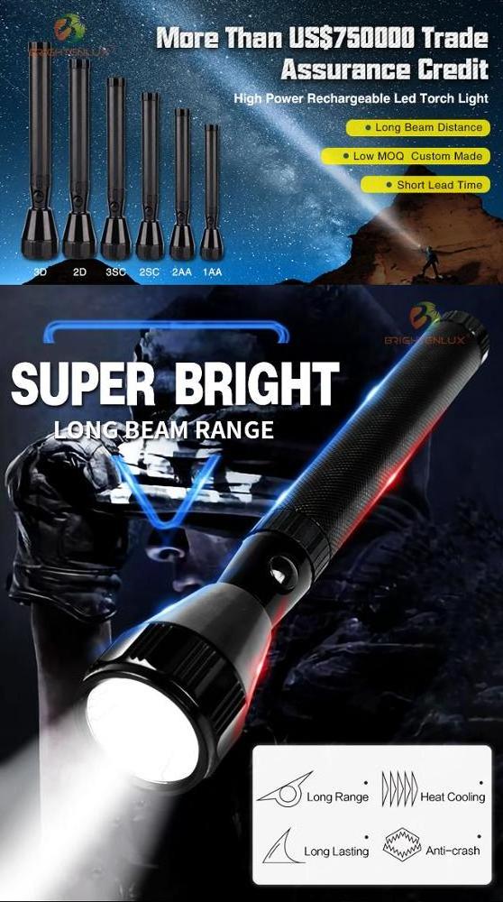 Factory Wholesale Brightest Hunting 3W LED Japan Flashlight Torch, Long Distance 1km Geepas LED Rechargeable Torch Light