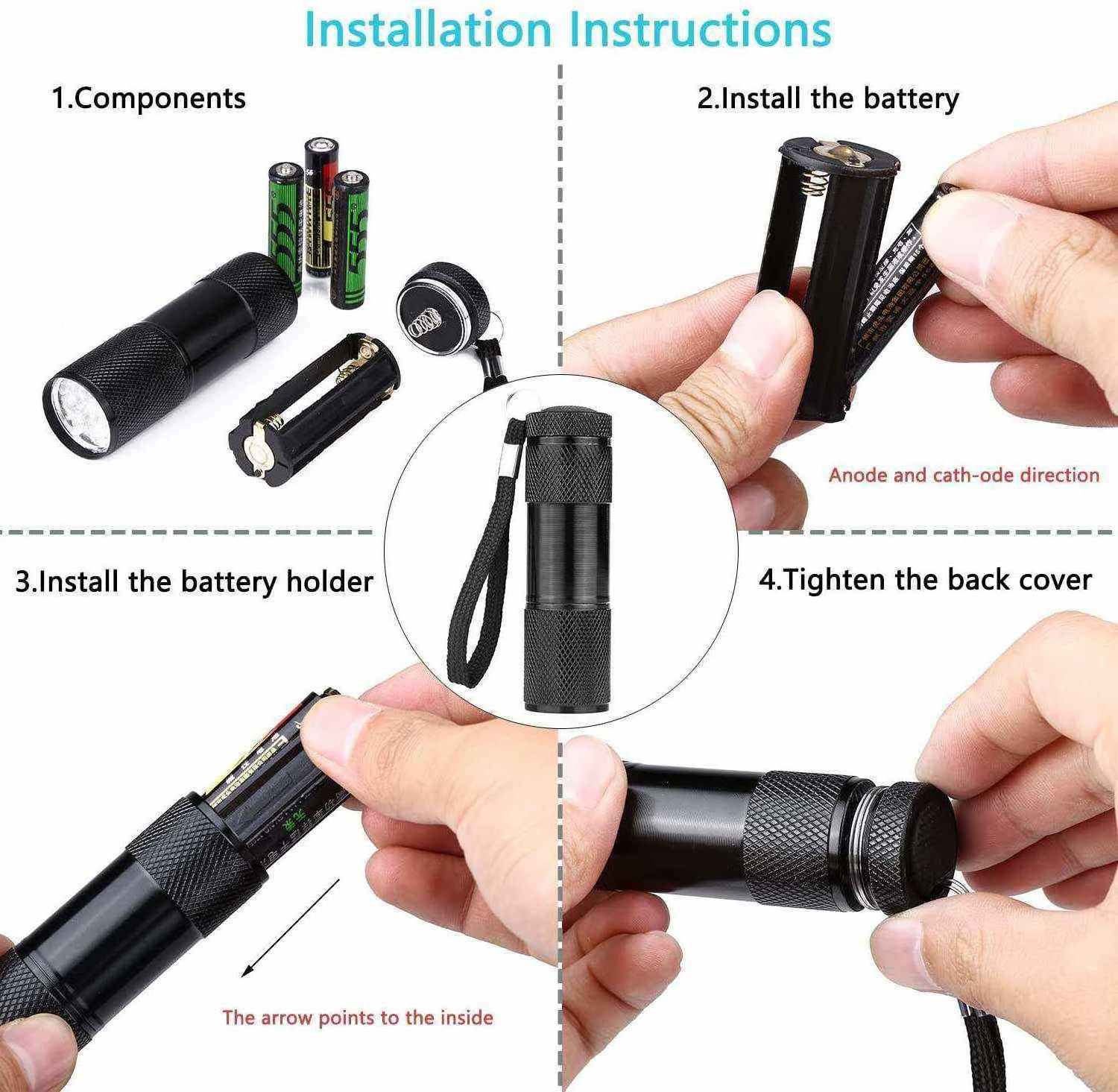 Factory OEM Aluminum Alloy AAA Battery Portable EDC UV Torch Light Pocket Blacklight 395nm linterna 9 LED Mini UV Flashlight