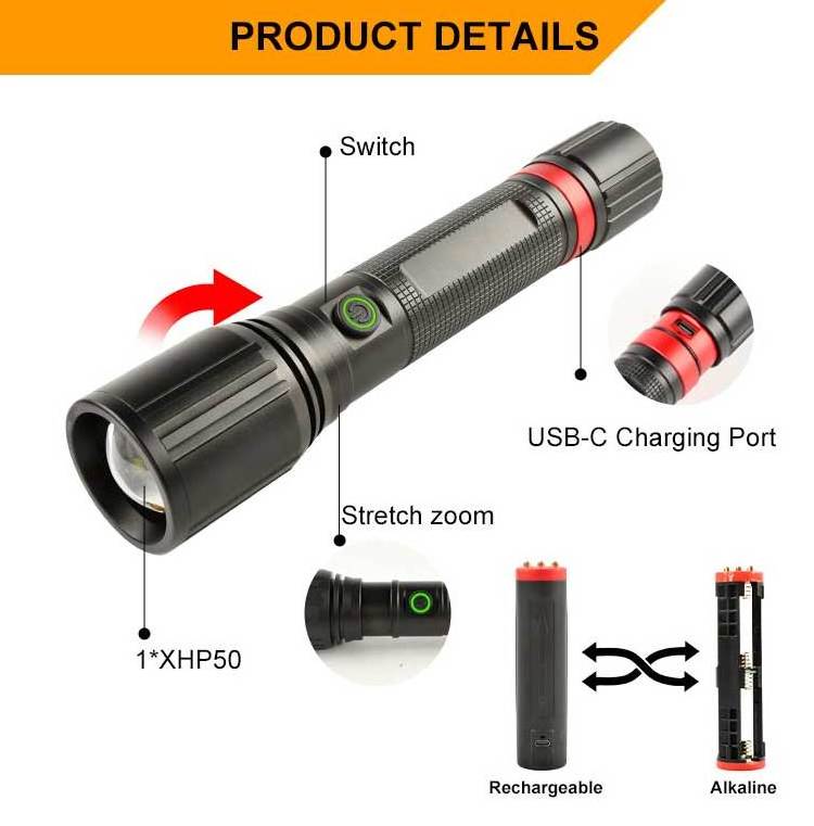 power bank zoom torch hand usb waterproof custom linterna super bright rechargeable powerful led xhp50 high power flashlight