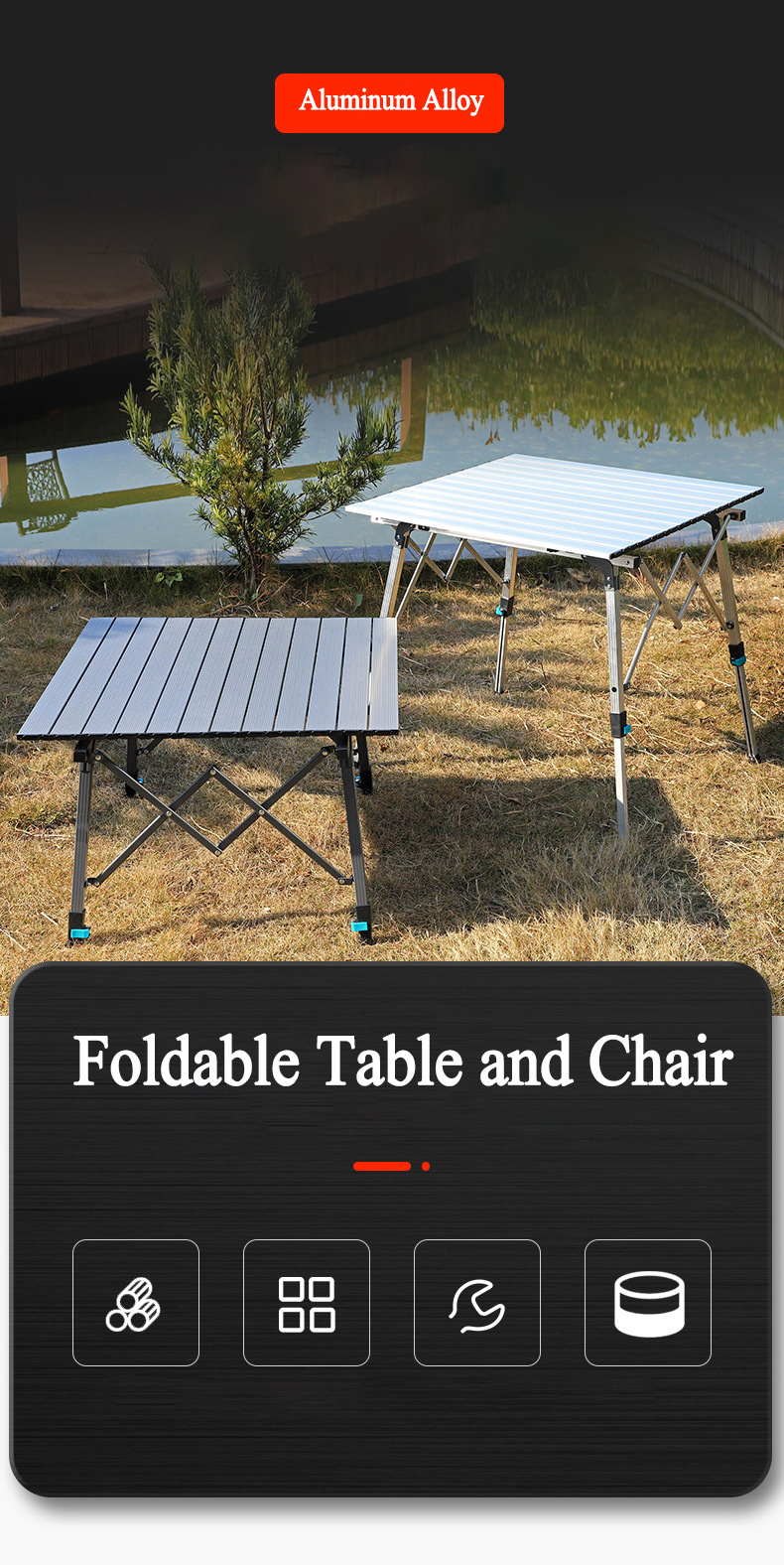 Park Table Bench Outside Furniture Folding Chair Table Sets Metal Aluminum Modern Adjustable Height Picnic Dining Outdoor 4.6kg