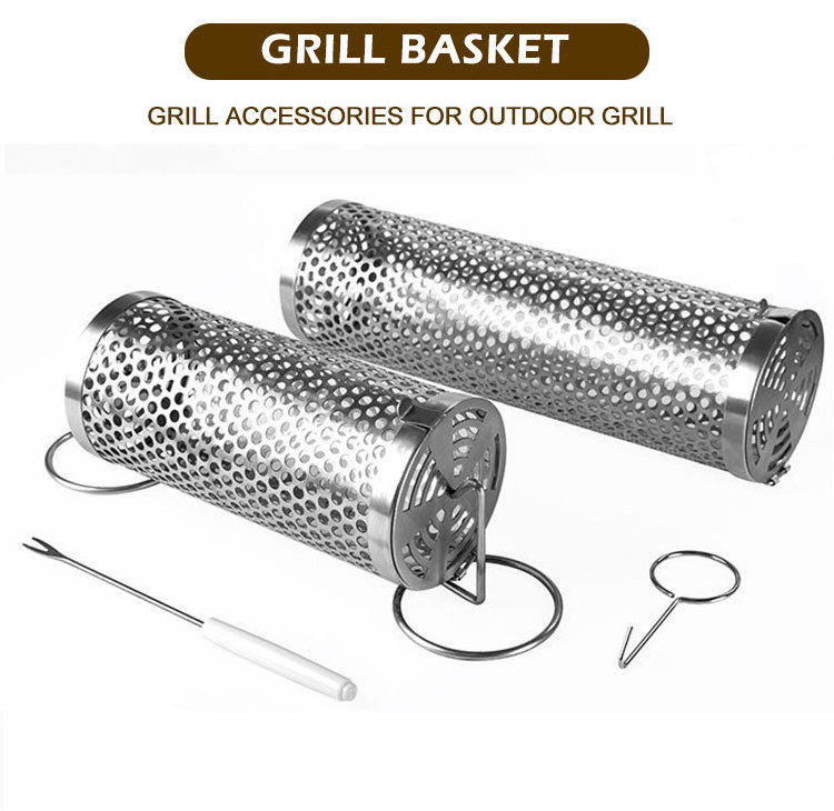 Grill Basket Campfire Grid Rolling Baskets for Outdoor Tools Silver Custom Size Kitchen Tools 2023 Round BBQ Stainless Steel 25