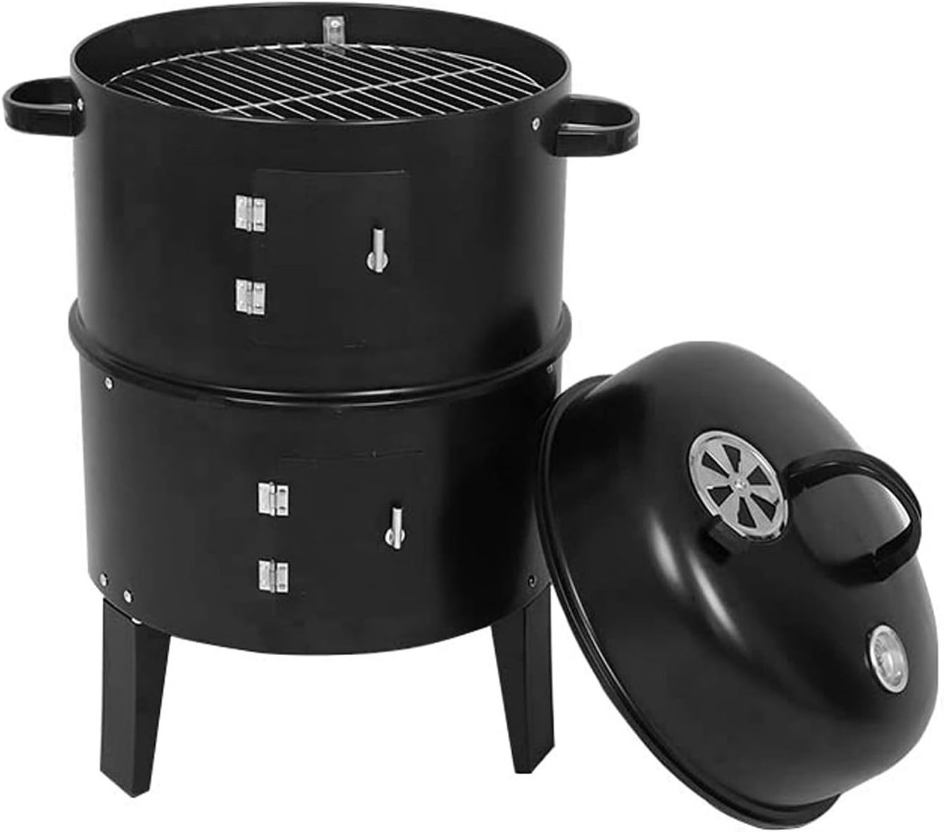 Smoke Portable Meat Cooker Black Outdoor Vertical Charcoal 3 in 1Oven Smoker Grill