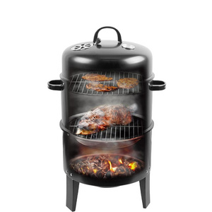 Smoke Portable Meat Cooker Black Outdoor Vertical Charcoal 3 in 1Oven Smoker Grill