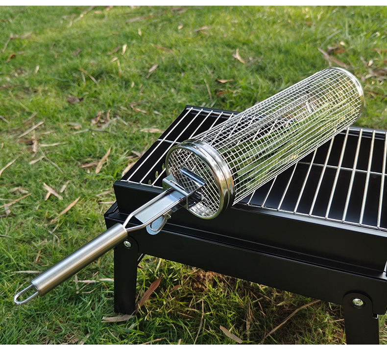 Rolling Grilling Basket Net Portable Outdoor Camping Barbecue Rack Bbq Grill Basket 2023 Stainless Steel White Industry Ningbo