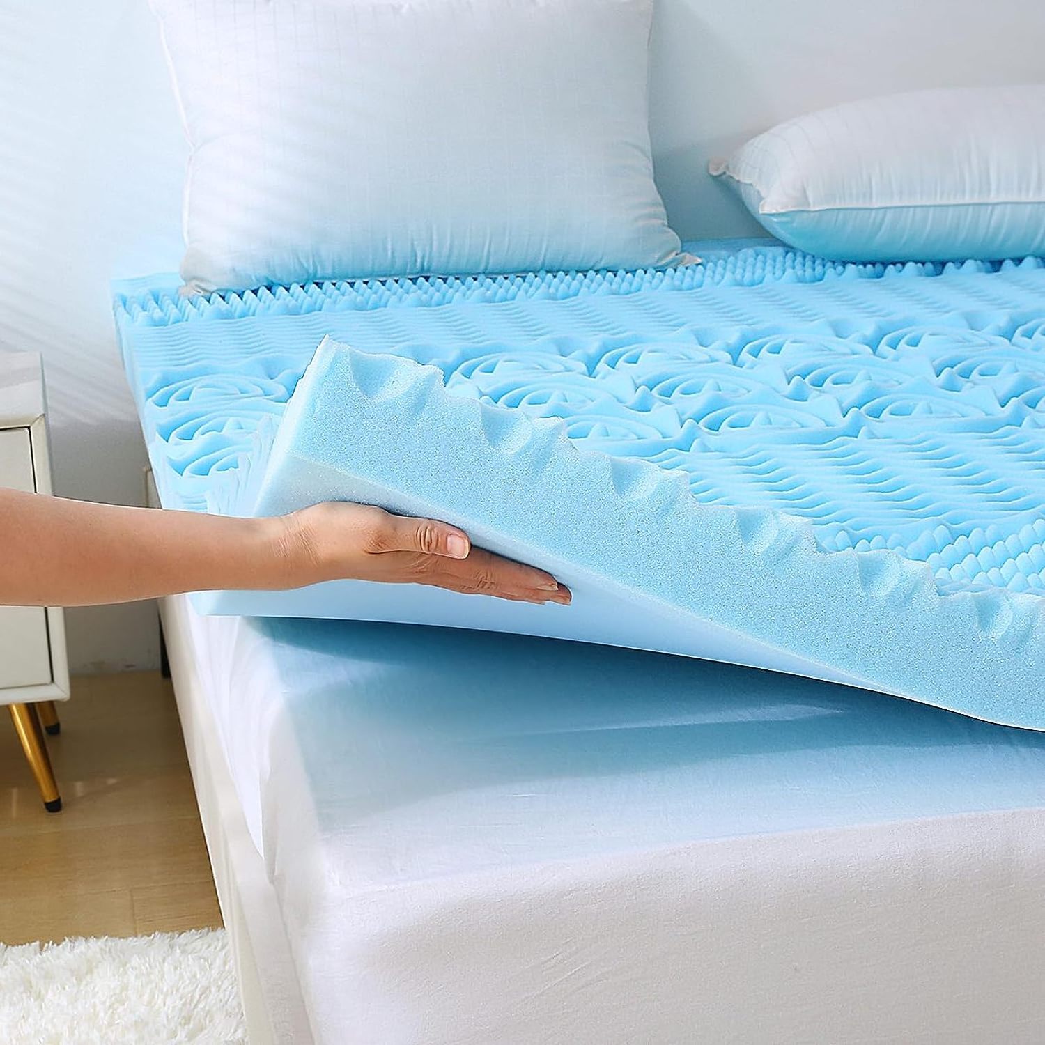 Bed sleeping 5 Zone Cooling memory foam topper with Gel Infused, Egg Crate Bed Topper Pad