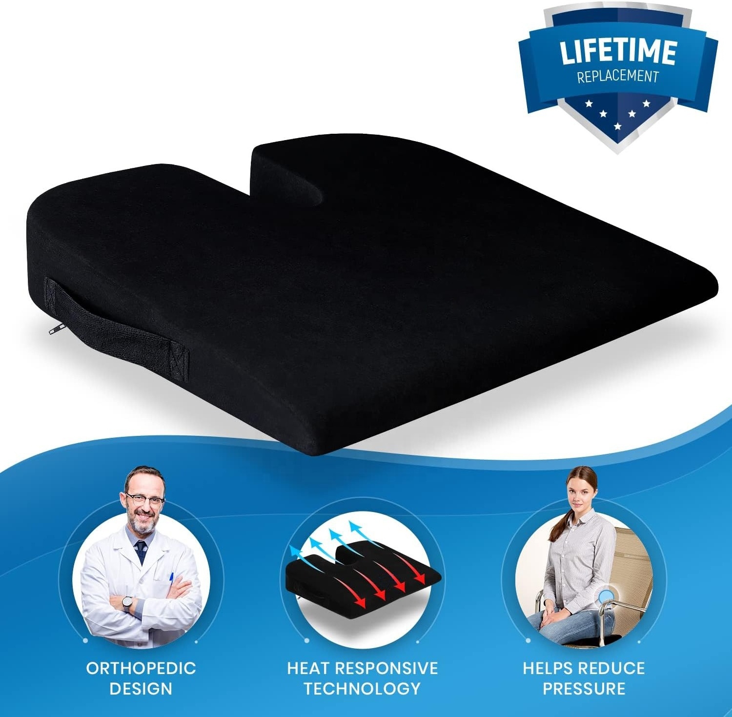 Comfort High Density Foam Seat Cushion for Office Chair | Memory Foam Wedge Chair Cushion for Truck Seat with Removable Cover