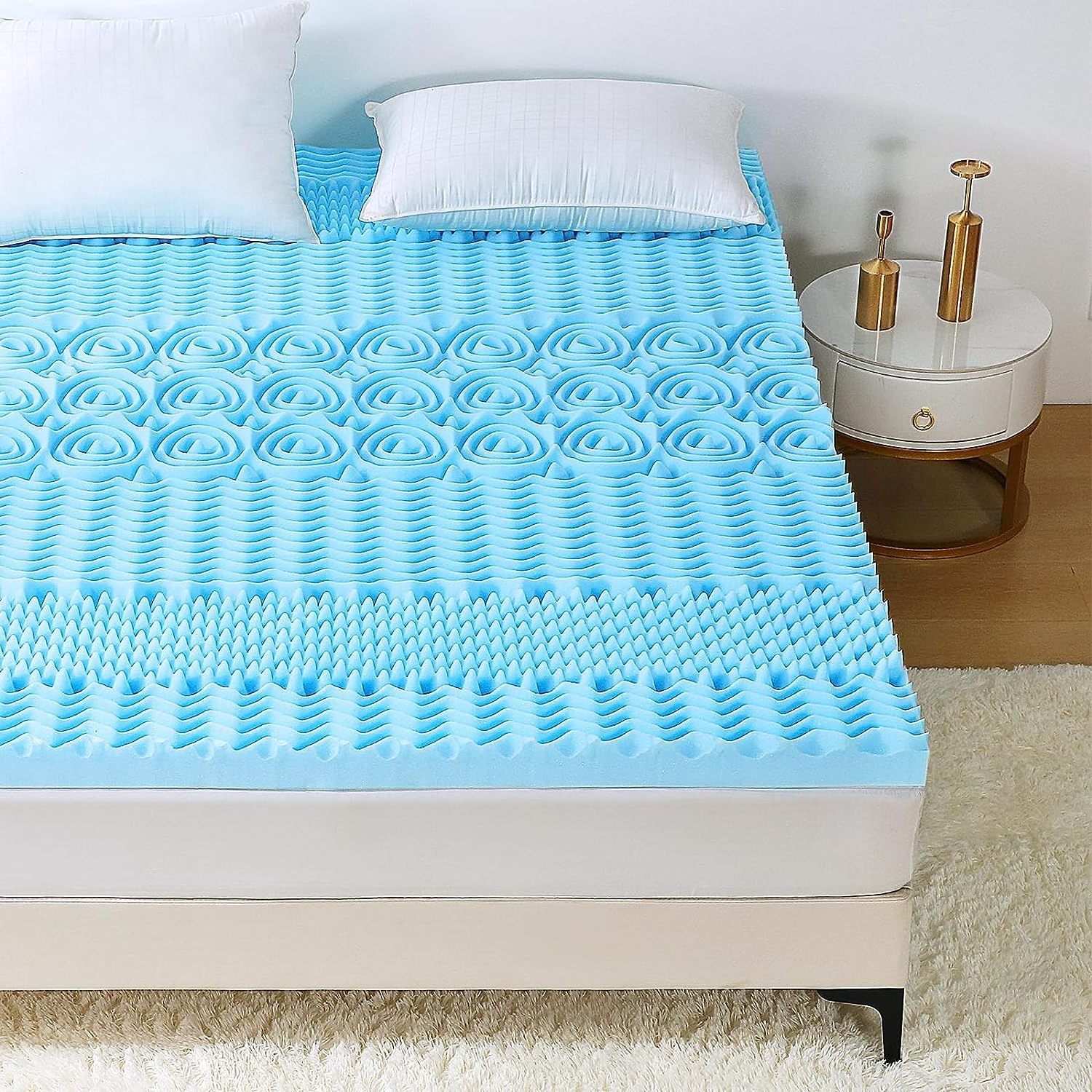 Bed sleeping 5 Zone Cooling memory foam topper with Gel Infused, Egg Crate Bed Topper Pad