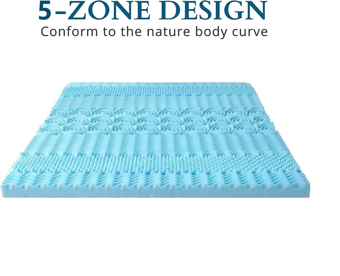 Bed sleeping 5 Zone Cooling memory foam topper with Gel Infused, Egg Crate Bed Topper Pad