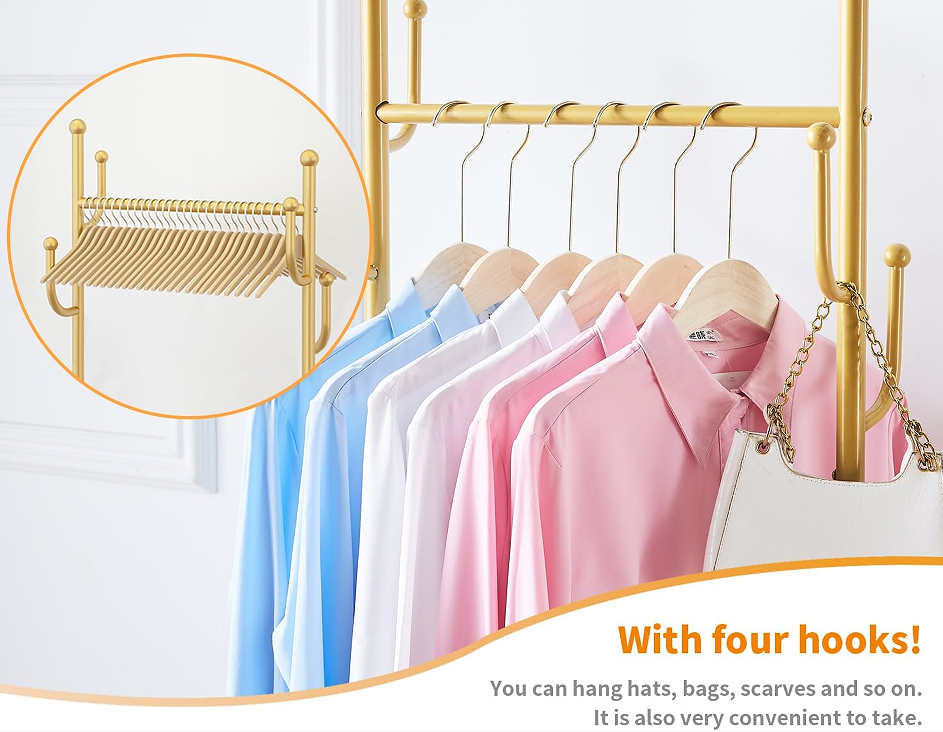 Hot Sale Bedroom Wood Clothes Rack Shelf Garment Hanging Multiifunctional Metal Entry Simple Coat Rack With Wheel