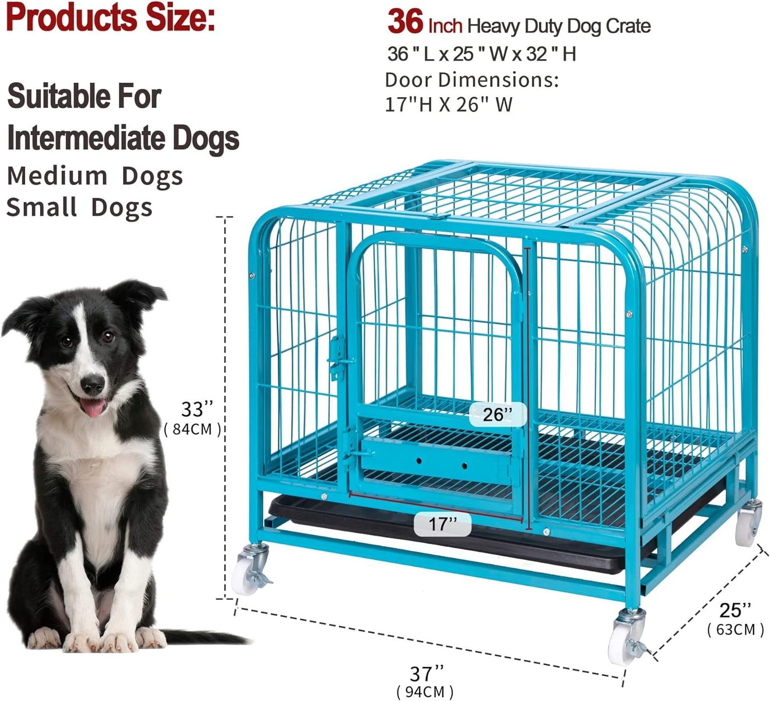 Heavy Kennel High Strength With Wheels Pet Cage Multiple Sizes Large Black Dog Carrier Outdoor Dog Cage Heavy Duty Dog Crate