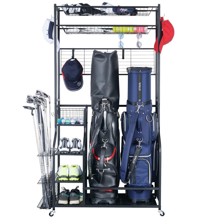 Golf Bag Storage Garage Organizer of Extra Large Size Ball Rack Storage Stand and Golf Equipment Rack for Garage Shed Basement