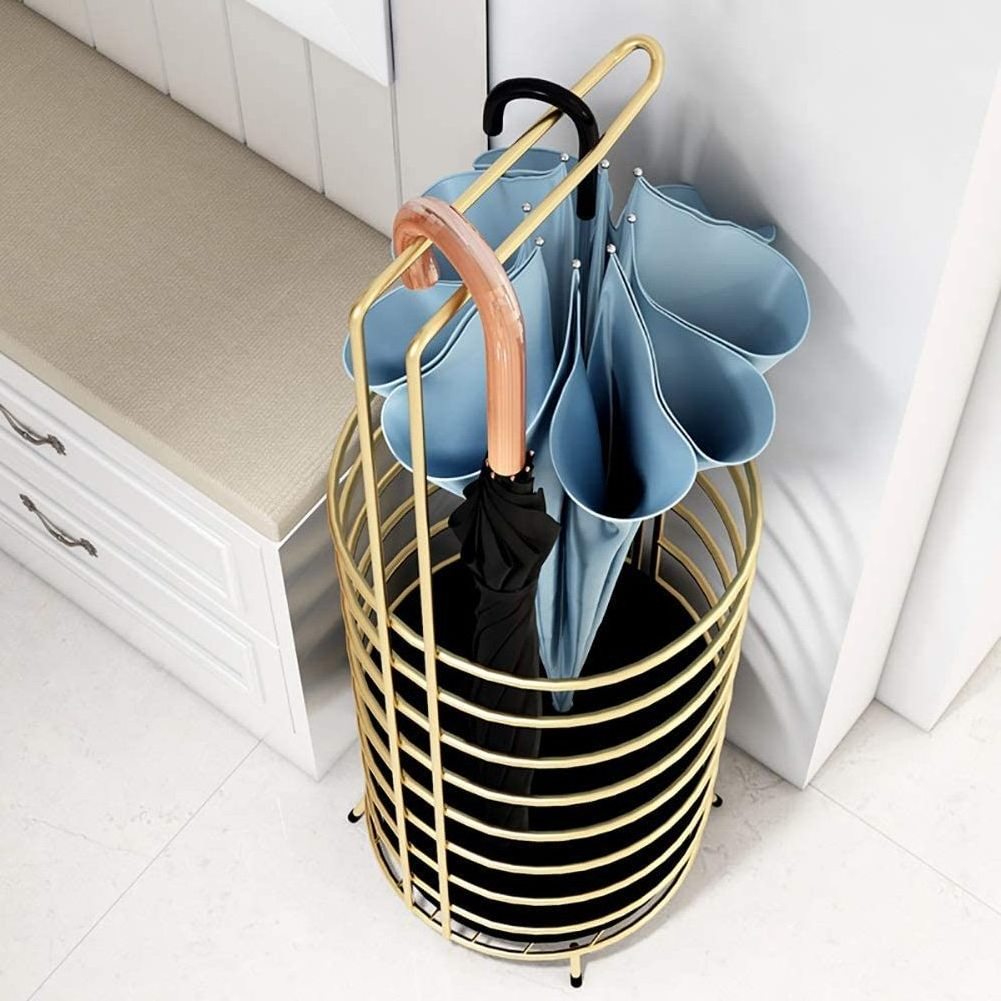 Luxury new design gold umbrella base stand with hanger Popular Products Black Colour Metal Umbrella Holder Umbrella Rack Stand