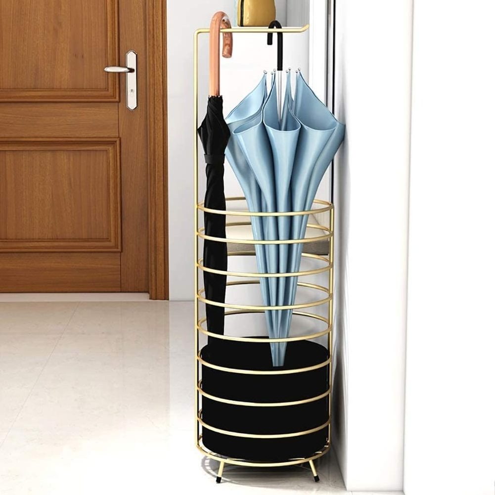 Luxury new design gold umbrella base stand with hanger Popular Products Black Colour Metal Umbrella Holder Umbrella Rack Stand