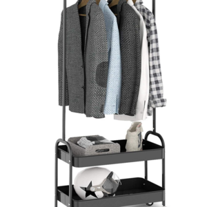 Mobile Hanging Clothes Drying Rack Hall Tree Entryway Standing Coat Rack With Movable Laundry Basket