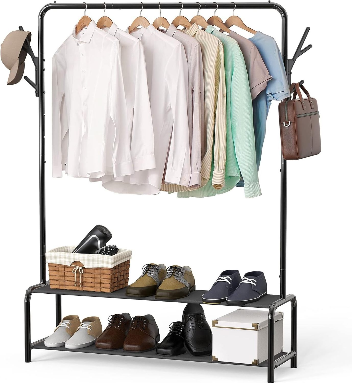 Wholesale Hot Sale Entryway Metal Wooden Hall Tree Coat Stand With Shelf Bench Shoe Storage Coat Rack With 9 Hooks