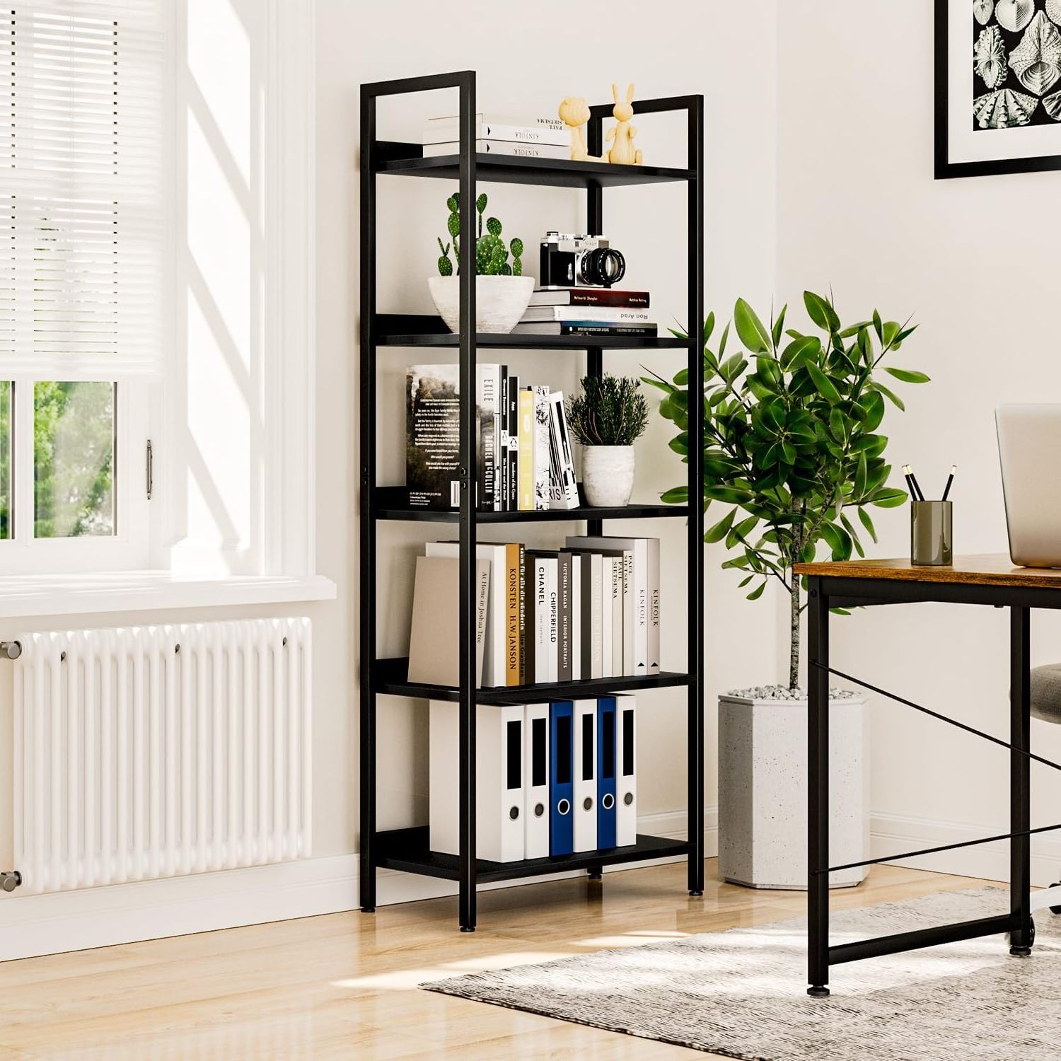 Home Office Bookcase Shelf Storage Organizer Free Standing Steel Book Shelving Unit for Bedroom Living Room and Home Office