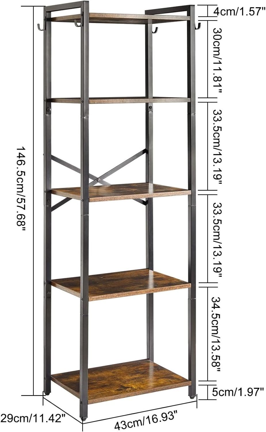 High Quality 5 Tier Heavy Duty Open Bookcase Tall Wood Metal Book Shelf Unit For Living Room Bedroom Office Library Book Shelf