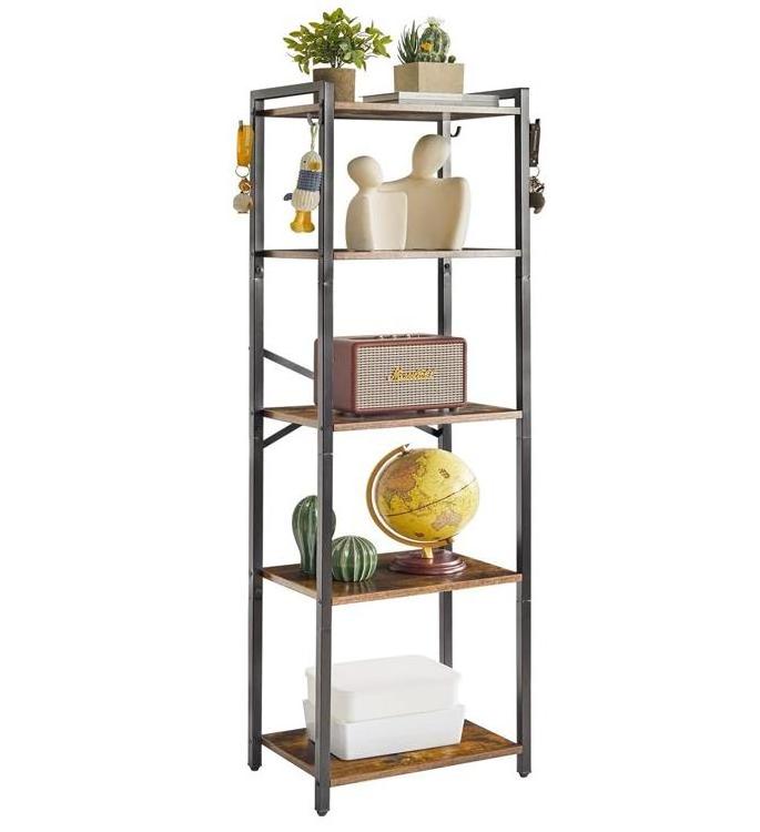 High Quality 5 Tier Heavy Duty Open Bookcase Tall Wood Metal Book Shelf Unit For Living Room Bedroom Office Library Book Shelf