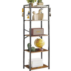 High Quality 5 Tier Heavy Duty Open Bookcase Tall Wood Metal Book Shelf Unit For Living Room Bedroom Office Library Book Shelf