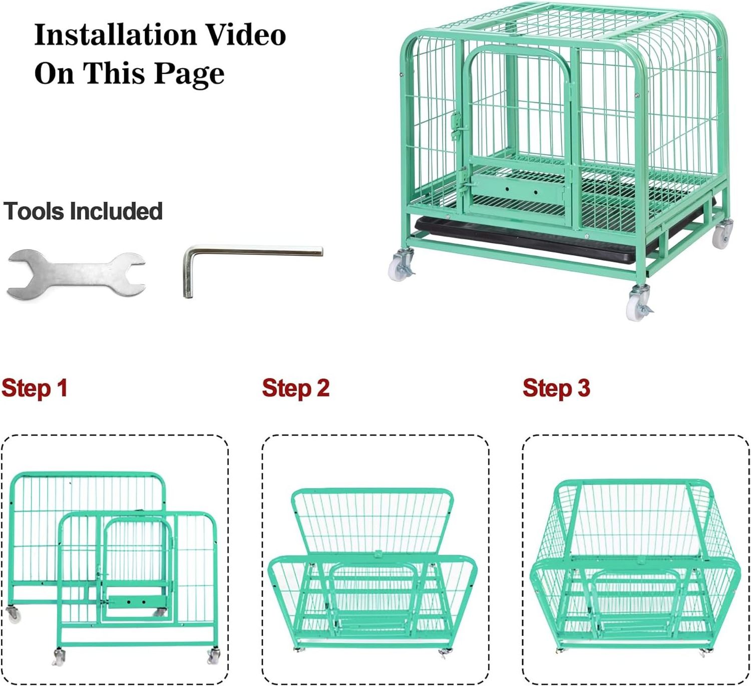 Heavy Duty Dog Cage For Indoor Cages For Large Dogs Multi-Size Folding Dog Cage With Wheel Mounted Mobility