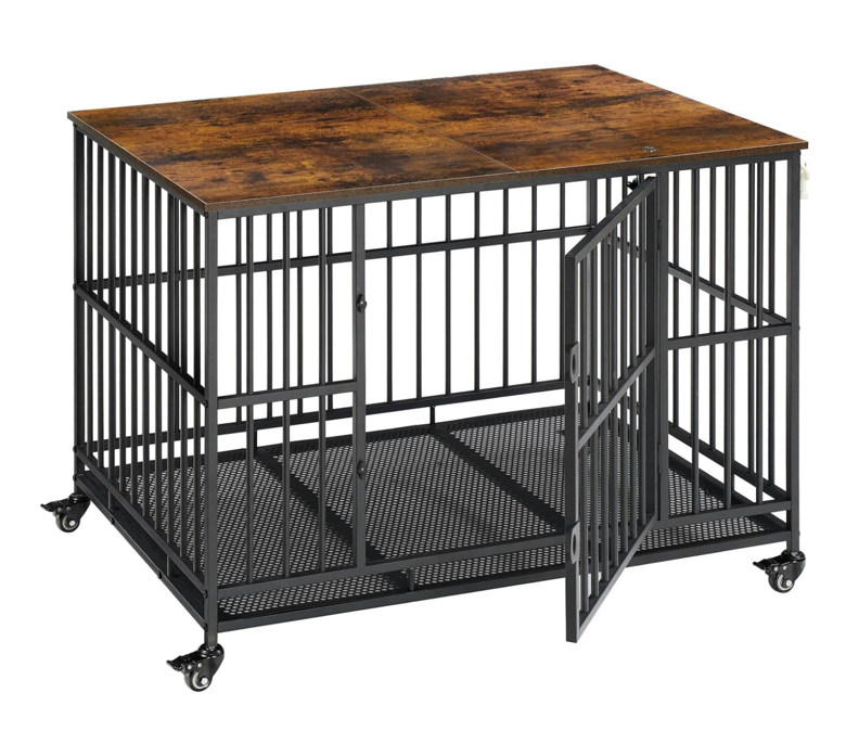 Pet Cage Furniture Dog Crate Soft Sliding Door Furniture Style Wooden Wire Home House Indoor Rustic Kennel Dog Kennel