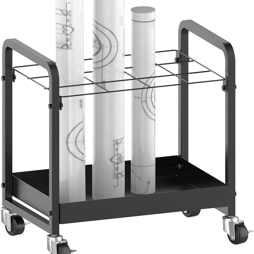 Customizable Blueprint Holder Rack Rolled Map Stand Wire Bin Roll File Blueprint Storage Rack Holder With Wheels