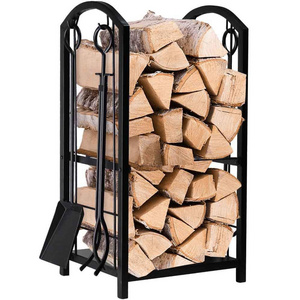 Wholesale Indoor Outdoor Metal Firewood Storage Shelf Firewood  Tool Holder Rack Safety Design Fire Pit Poker With Wood Handle