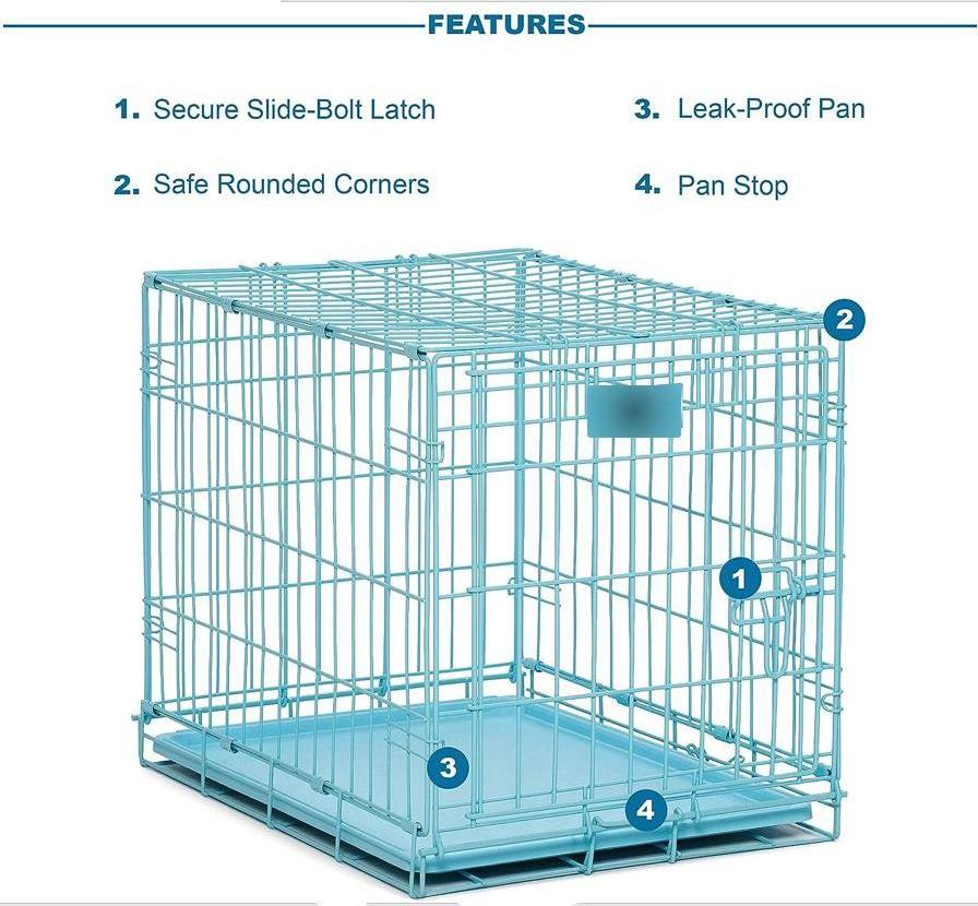 Wholesale Folding Pet Dog Crates Dog Cages Metal Kennels with 2 Doors Chew Resistant Plastic Base Tray and Carrier Handle