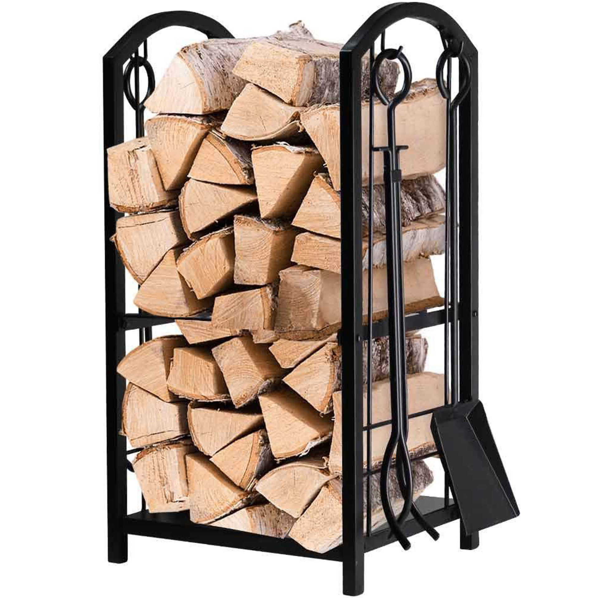 Wholesale Indoor Outdoor Metal Firewood Storage Shelf Firewood  Tool Holder Rack Safety Design Fire Pit Poker With Wood Handle