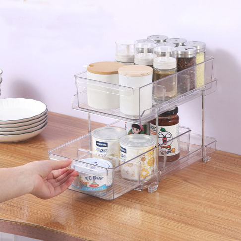 2 tier clear Under Sink Organizer with Sliding Cabinet Storage Drawer, desktop pull out home organizer