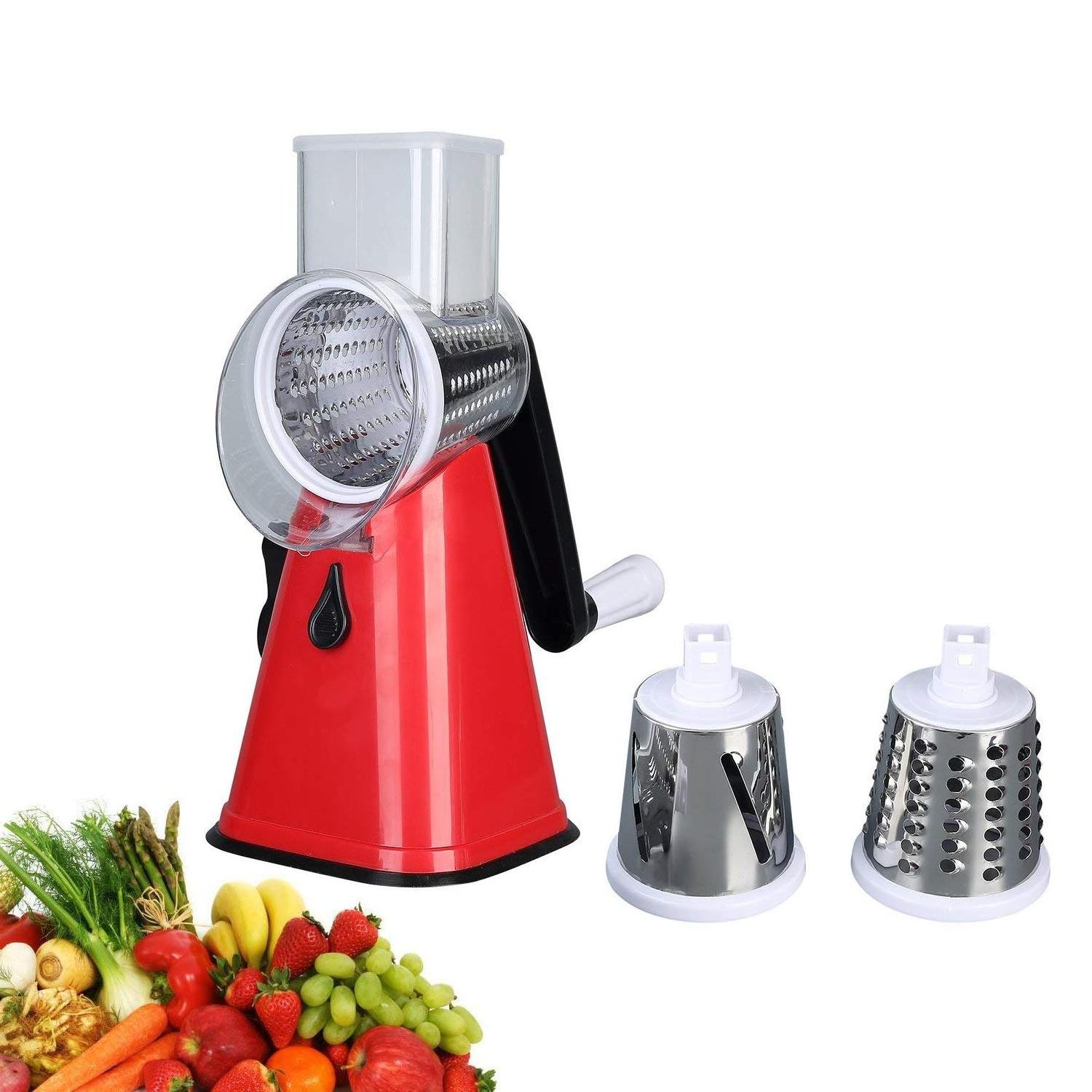 Multifunctional Food vegetable spiral rotary cheese grater  for Hard & Soft Cheese 3 Blades Drum Grater