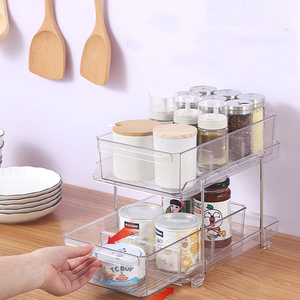 2 tier clear Under Sink Organizer with Sliding Cabinet Storage Drawer, desktop pull out home organizer