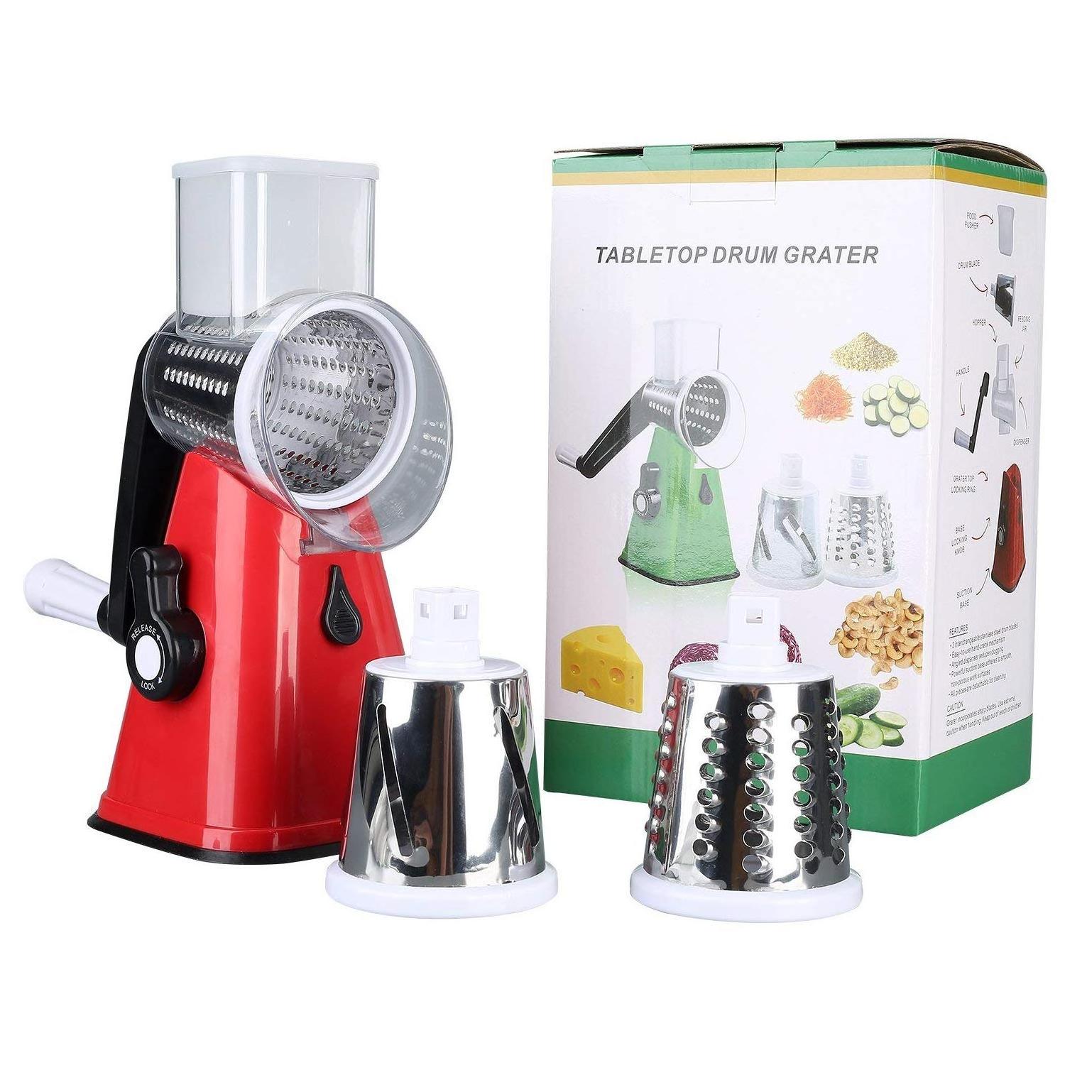 Multifunctional Food vegetable spiral rotary cheese grater  for Hard & Soft Cheese 3 Blades Drum Grater