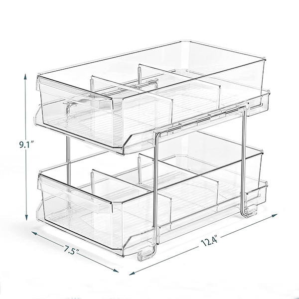 2 tier clear Under Sink Organizer with Sliding Cabinet Storage Drawer, desktop pull out home organizer