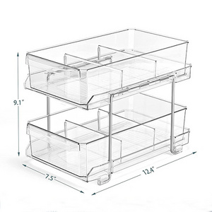 2 tier clear Under Sink Organizer with Sliding Cabinet Storage Drawer, desktop pull out home organizer