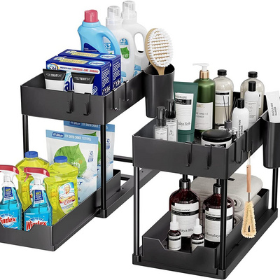 2 Tier Under Sink Organizer with Sliding Cabinet Storage Drawer, 2 Tier Under Sink Organizers and Storage