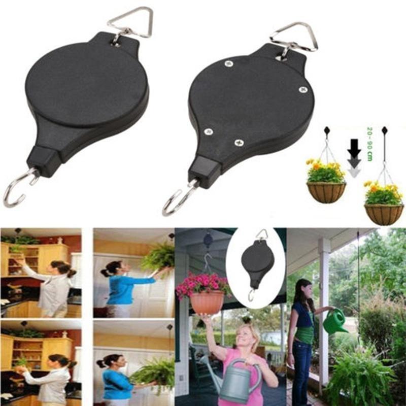 Plant Pulley Retractable Pulley Plant Hanger Hanging Flower Basket Hook Hanger for Garden Baskets Pots and Birds Feeder