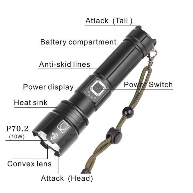 LED p70 torch light long range waterproof rechargeable flashlights powerful white laser flashlight