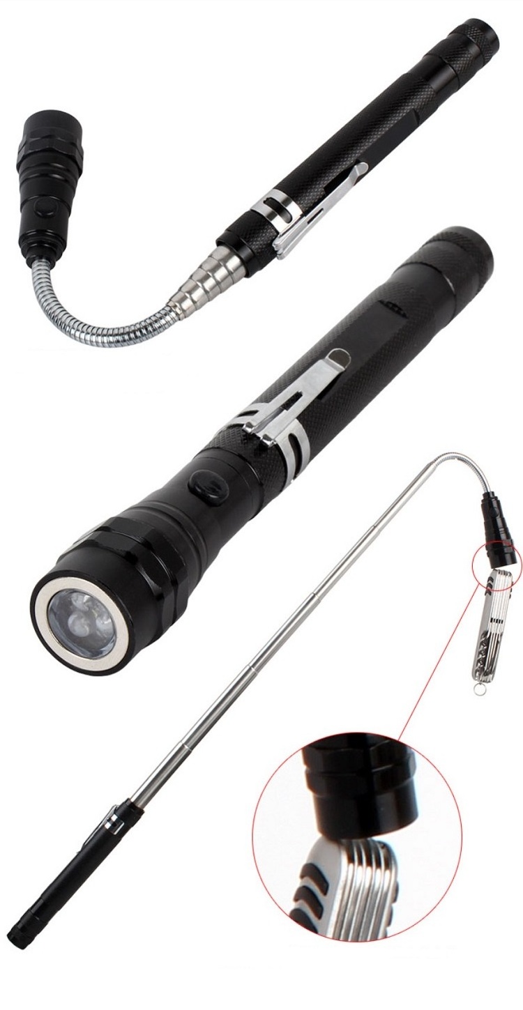 Flexible LED Torch Magnetic tools multifunction flashlight Telescopic Pick up Torch with clip