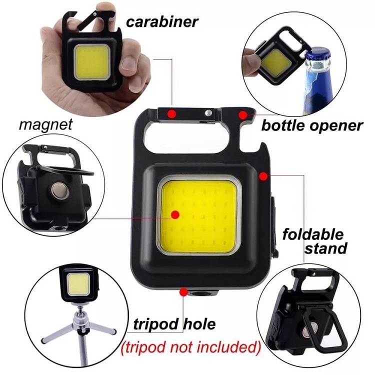 Portable Multi Function USB Rechargeable Emergency 2 inch led work light Mini Camping Keychain Light