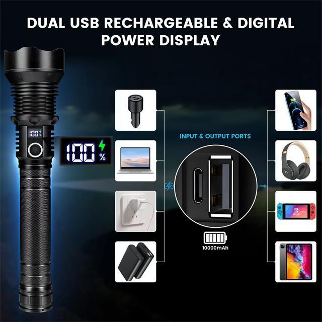 Super Bright 2km rechargeable powerful flashlight torche puissante flashlights high lumens 100000