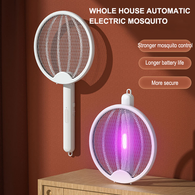 Handle rotation uv light usb rechargeable electric mosquito bat fly killer swatter with led light